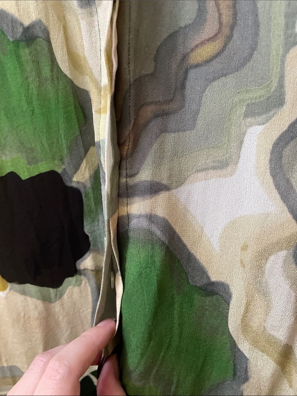 MARELLA SILK Green Black Cream Short-Sleeve Blouse - Picture 5 of 7